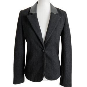 Line the Label Wool & Lambskin Trim Blazer , Leather Collar, Elbow Patches, S